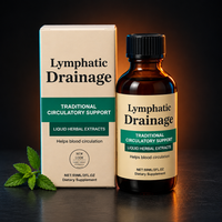 Rucinova Lymphatic Drainage Drops bottle and box on a dark slate surface